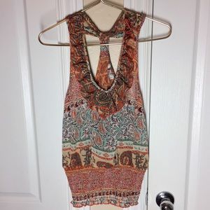 Patterned Racerback Tank Top Elastic Waist